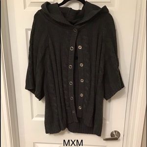 MXM Charcoal Gray Hooded Button Front Knit Cardigan